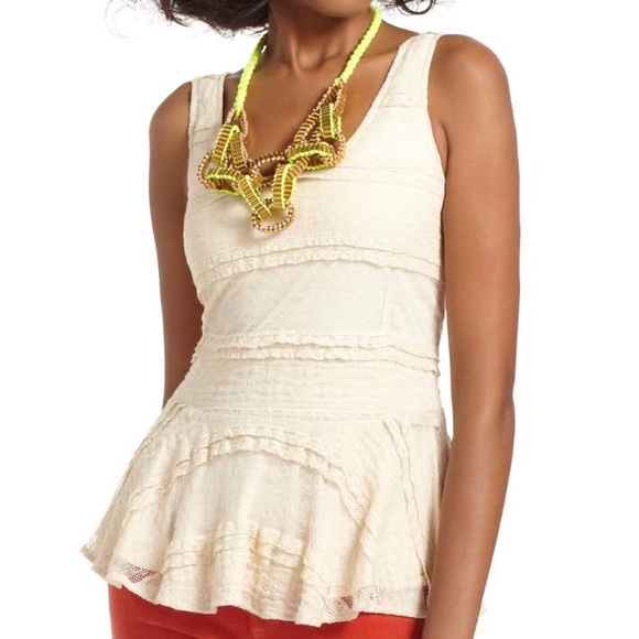 Anthropologie Tops - Anthropologie Ganni Ivory Lace Peplum Tank Top